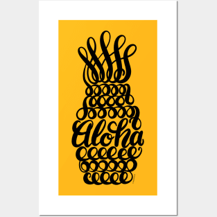 Aloha Pineapple Graphic Hand Lettered Illustration Posters and Art